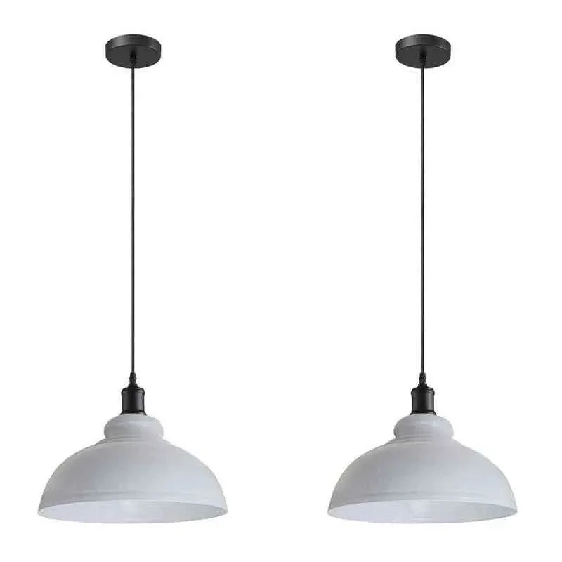 Two pack pendant lights with metal shades hanging from adjustable PVC cables against a white background