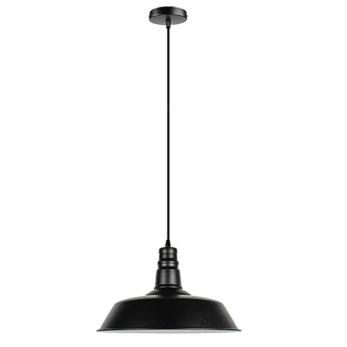 Matte black industrial pendant light with curvy dome shade and adjustable cable, compatible with E26 bulb pendant fittings