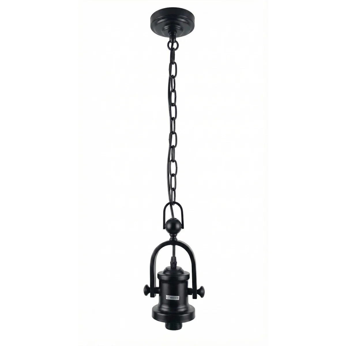 E27 pendant light kit with 1m black cord, metal ceiling rose, adjustable chain, and E27 lamp holder for DIY lighting projects