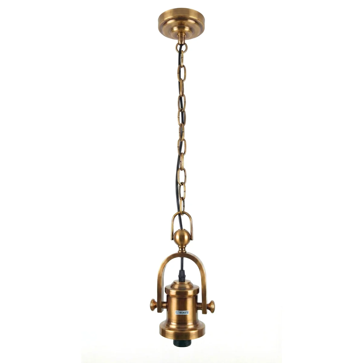 Pendant light cord set with 1m three-core cable, adjustable chain, metal ceiling rose, and E27 lamp holder in black finish