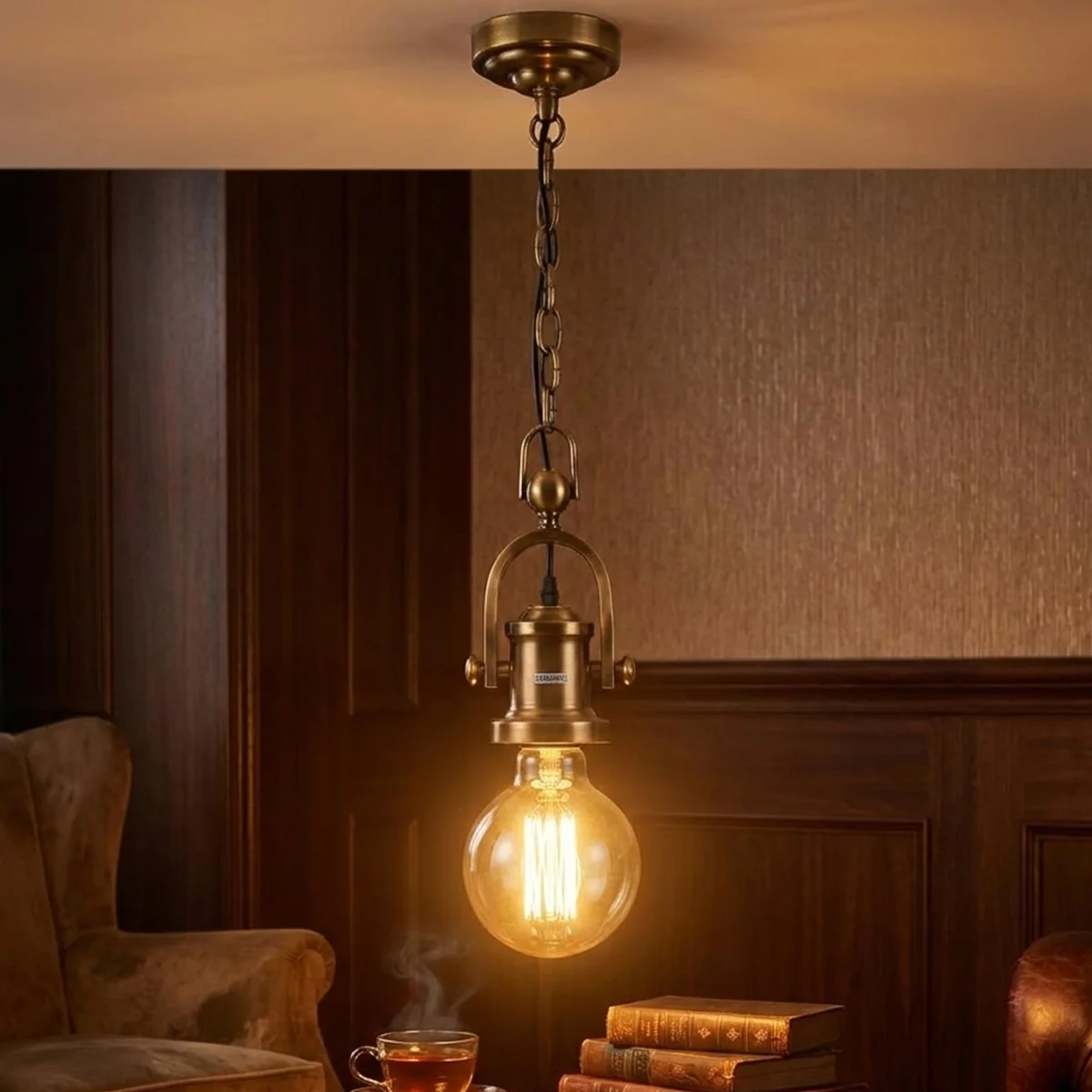 1M pendant light cord set with metal ceiling rose, adjustable chain, and E27 lamp holder on white background