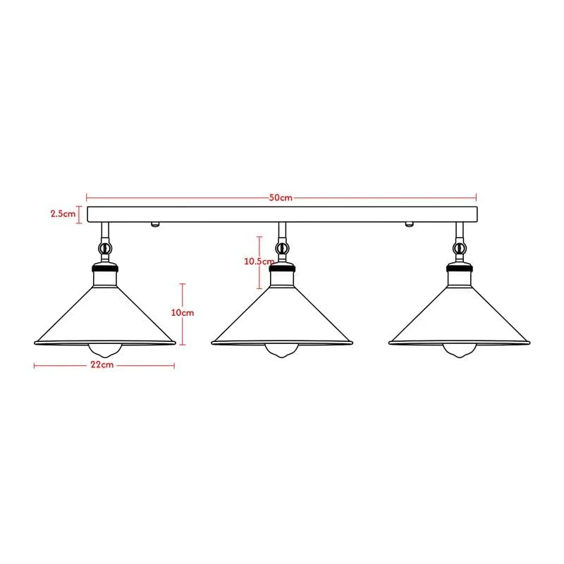 Brushed copper 3-light semi flush mount light with adjustable arms and metal construction on white ceiling background
