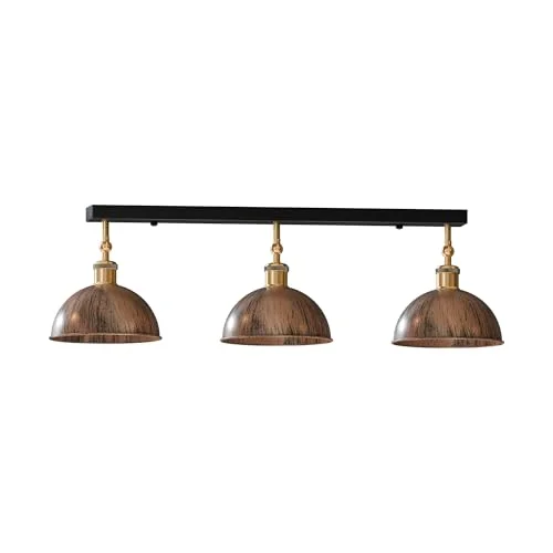 Three-arm adjustable brushed copper metal ceiling lamp with semi flush mount and 50cm ceiling rose against white background