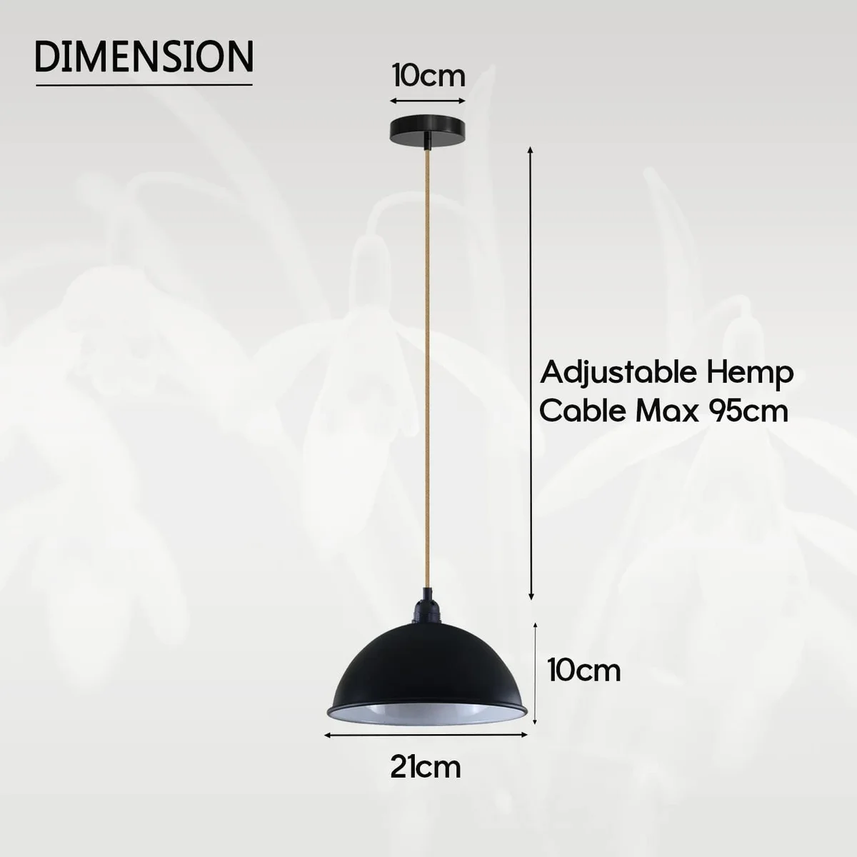 Retro hanging light with hemp rope, metal frame, E27 lamp base, adjustable 95cm cable, vintage style pendant.