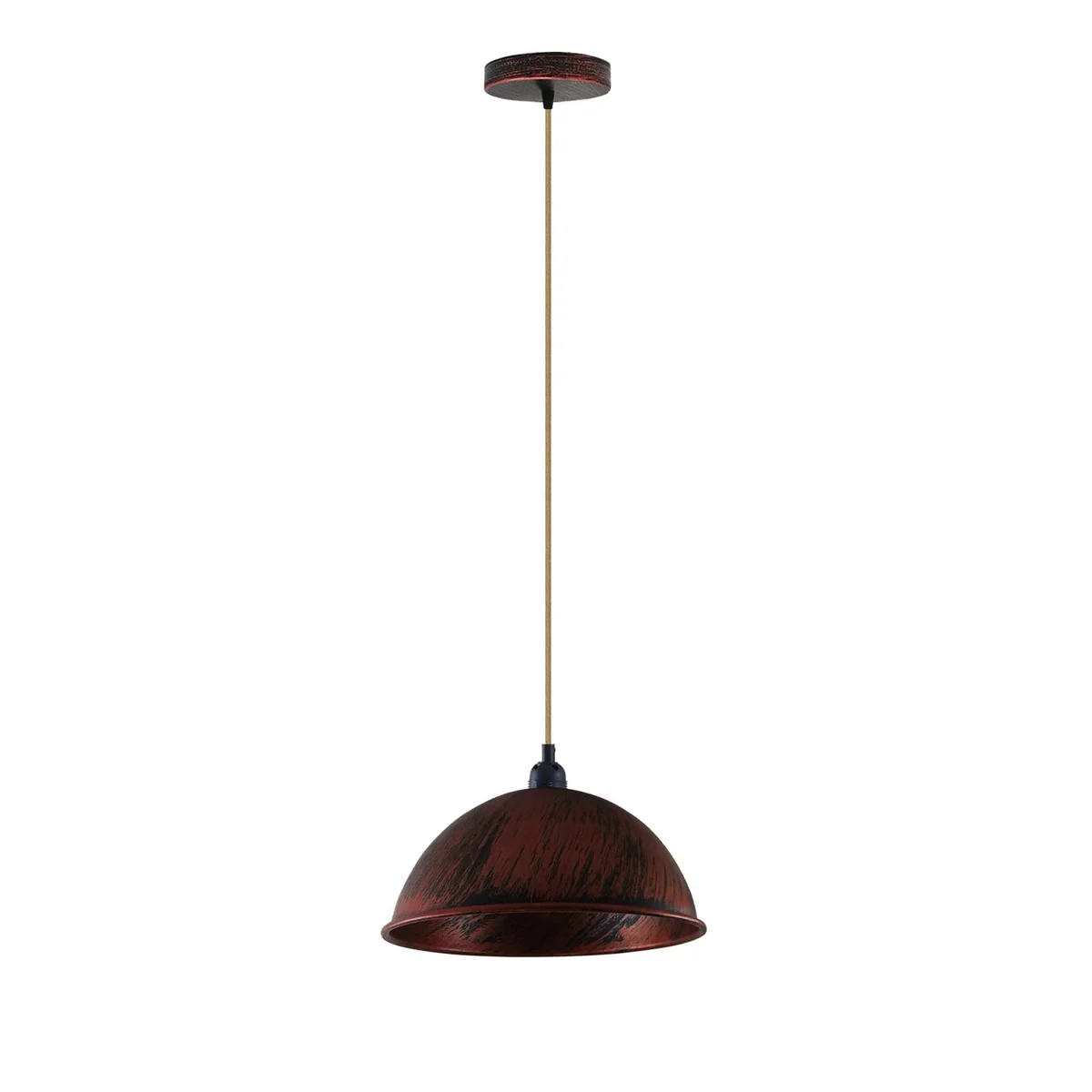 Contemporary pendant light, hemp rope lighting from metal ceiling rose, slack 95cm cable and small lampshade.