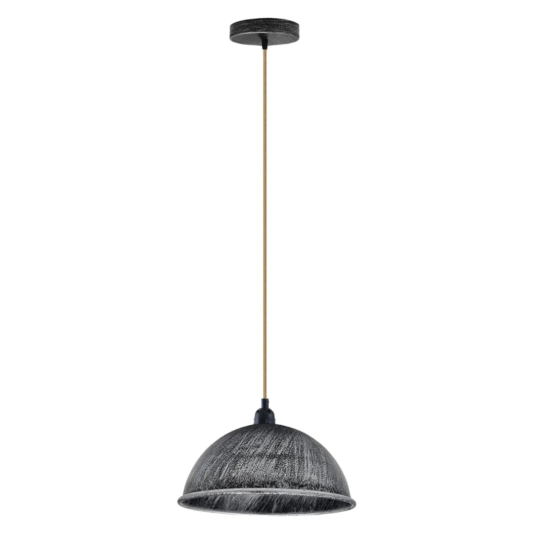 Vintage pendant light hanging on hemp rope, metal frame, 95 cm cable, with included lampshade and ceiling rose.