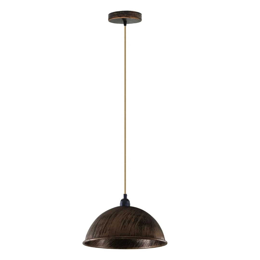 Vintage pendant light with hemp rope, metal frame, and adjustable 95cm cord, framed by a ceiling rose and lampshade.