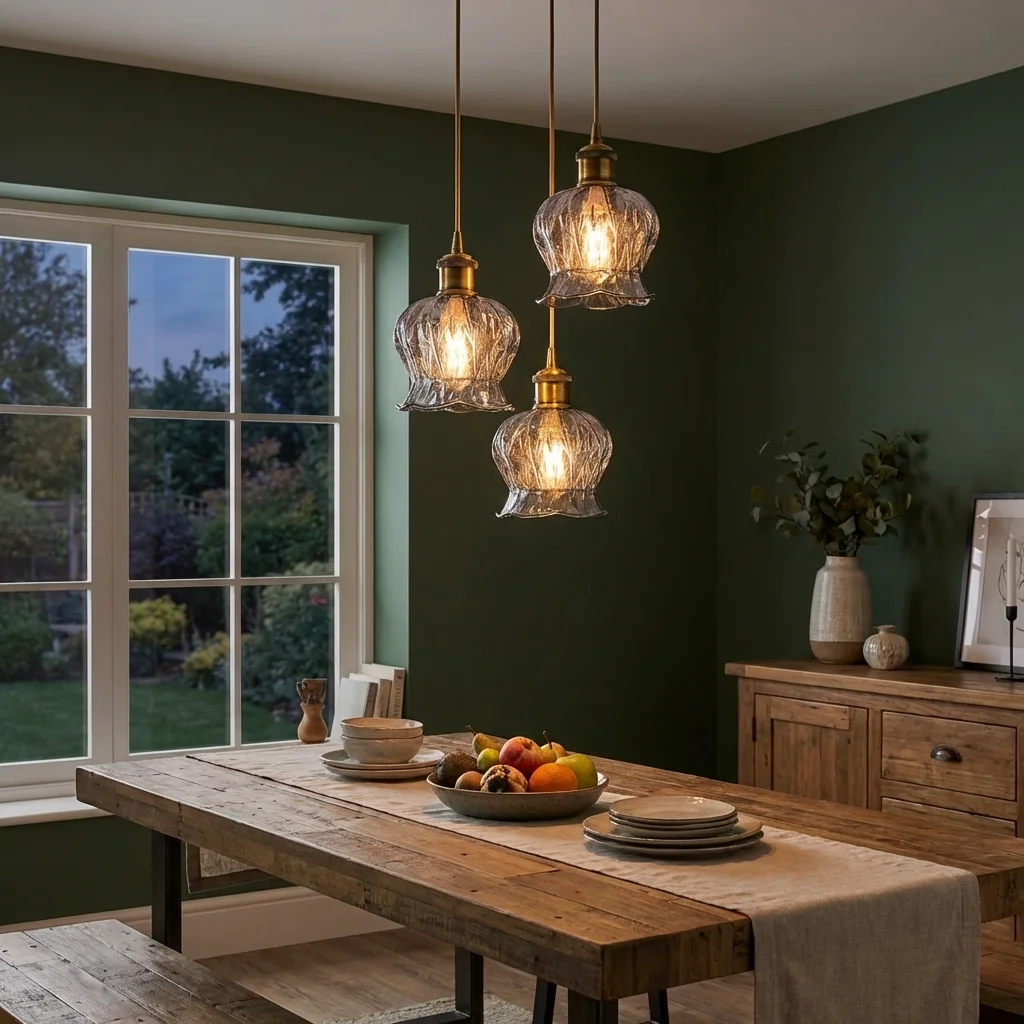 Matte black industrial ribbed glass pendant light with twisted fabric cord hanging against white background