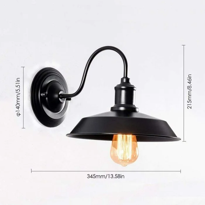 Industrial wall light with swan neck metal arm, E27 bulb holder, and built-in toggle switch on ceiling rose
