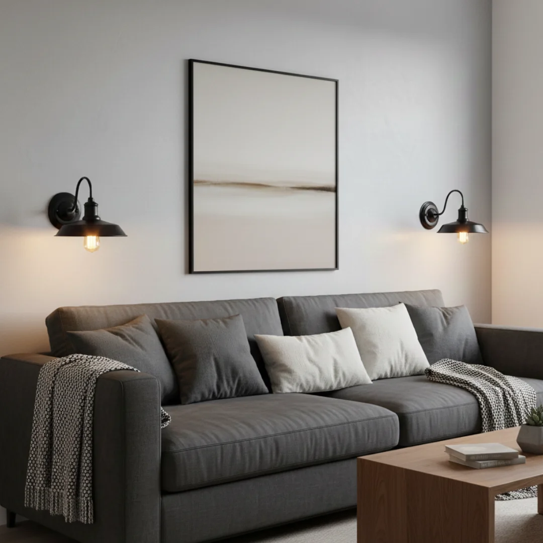 Vintage-style indoor wall lamp with swan neck metal arm and built-in toggle switch on ceiling rose