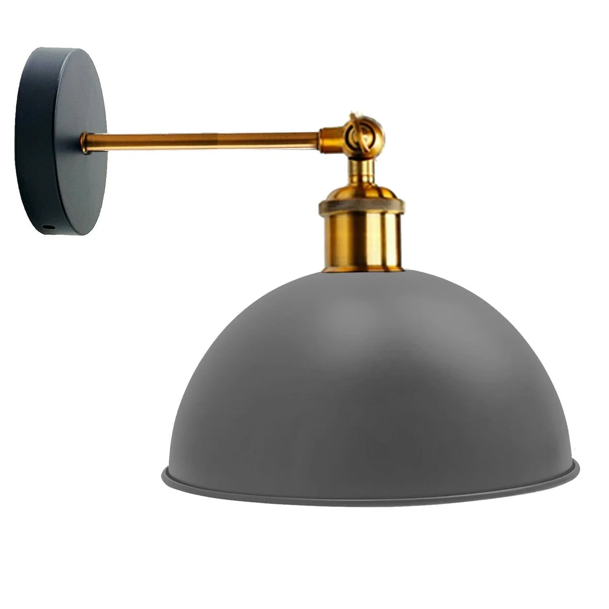 Black metal farmhouse wall sconce with dome-shaped cage shade, mounted on wall with visible arm and mounting hardware
