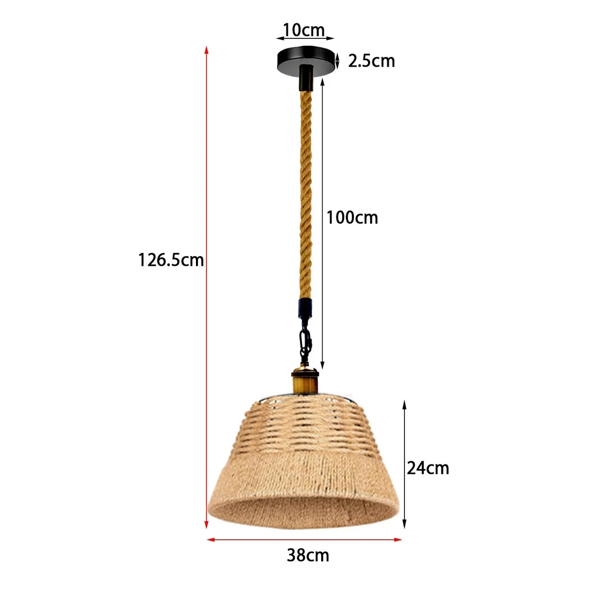 Industrial pendant light with metal frame and natural hemp rope drum shade hanging from adjustable cable