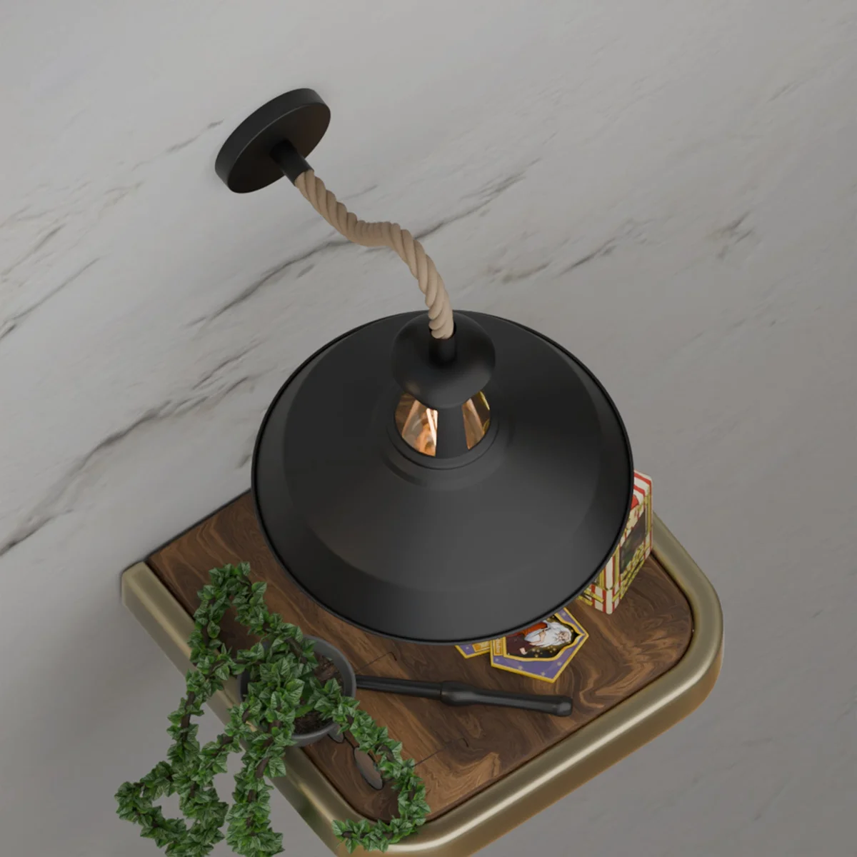 Vintage hemp rope wall light with 30cm barn slotted metal shade and E27 bulb wall light fitting on white background