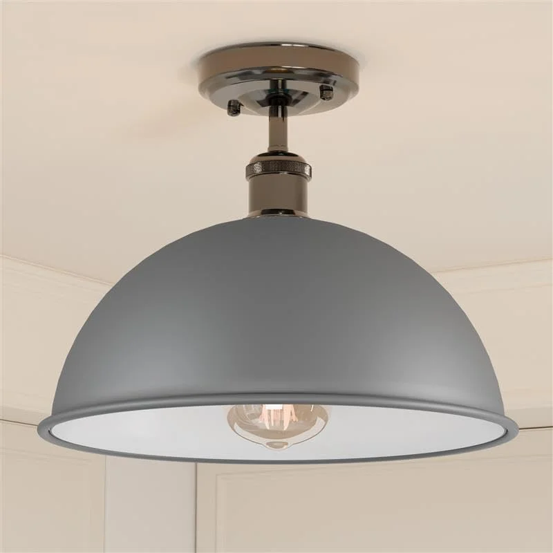 Multi-colour metal dome semi-flush ceiling light with black rose, E27 base ceiling lamp for low ceilings
