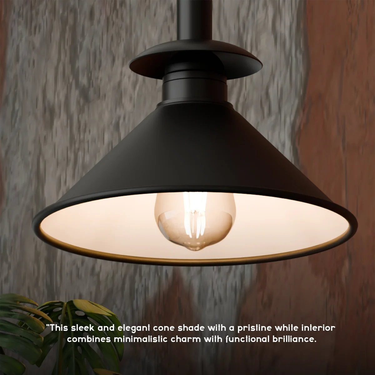 Black rope wall sconce with 22cm metal cone shade, showing E27 wall light fitting mounted on white wall