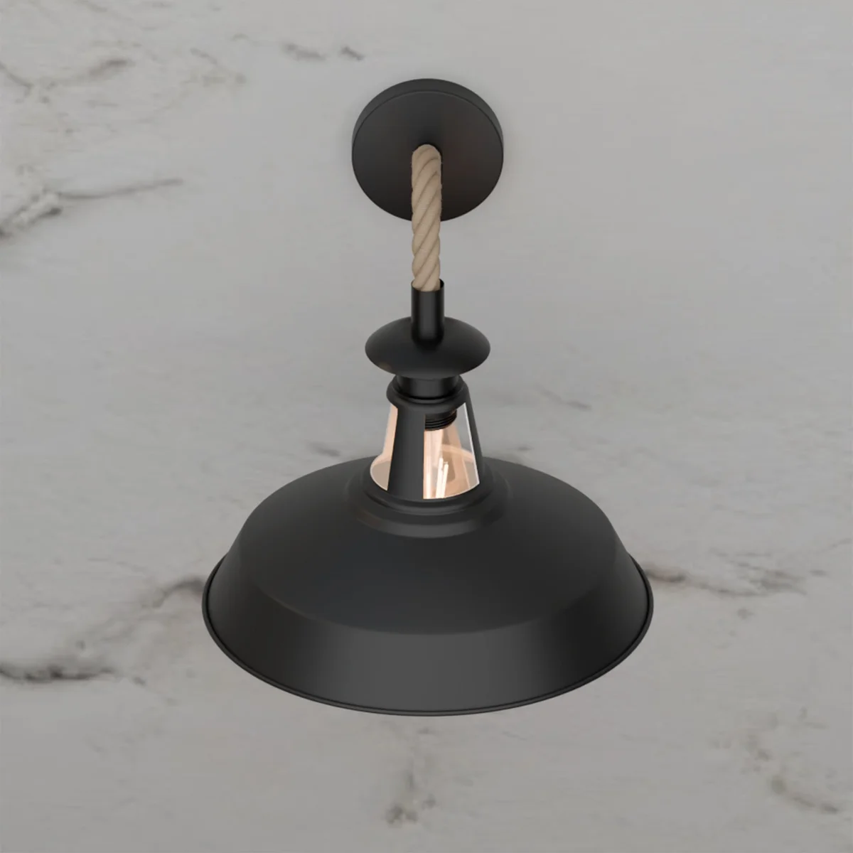 Large black rope wall sconce with twisted hemp rope and barn slotted shade, compatible with E27 bulb wall light fitting