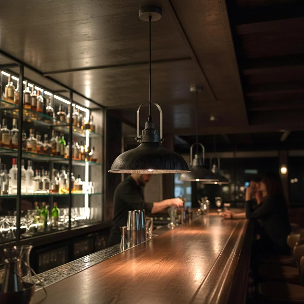 Brushed silver metal retro ceiling lamp with a modern pendant design, suitable for living rooms and bedrooms