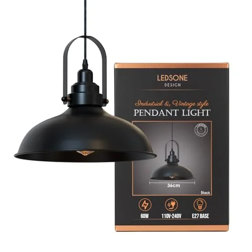 Vintage style black metal pendant light with a retro design, suitable for living rooms and bedrooms