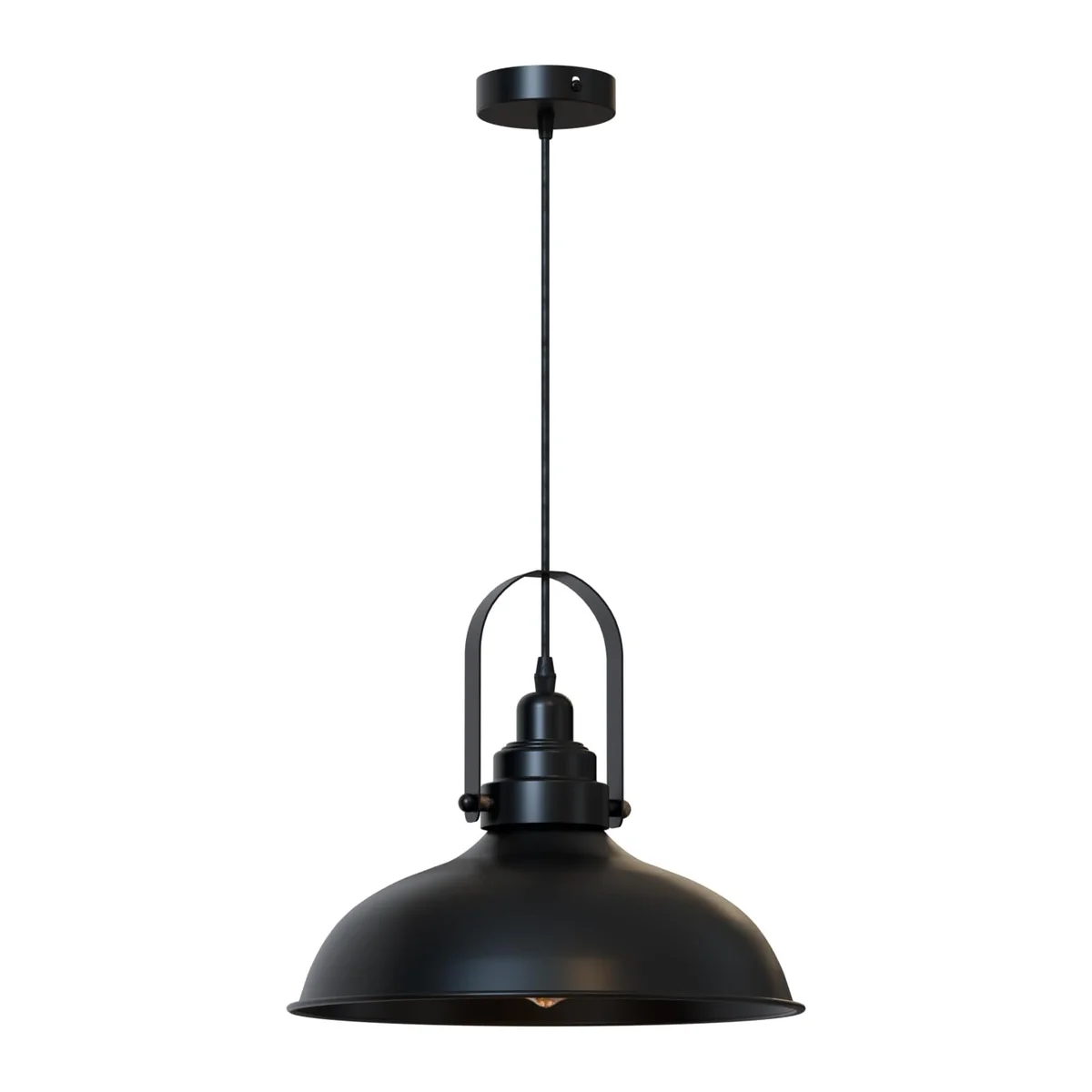 Black metal retro style pendant light with a vintage design, ceiling mounted with E27 bulb holder and wire attached