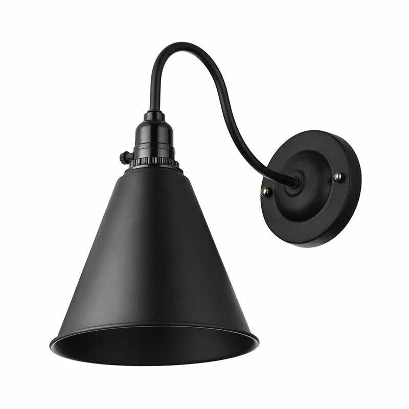 Metal wall sconce with curved swan neck and built-in switch, ideal industrial bedroom lighting with vintage style
