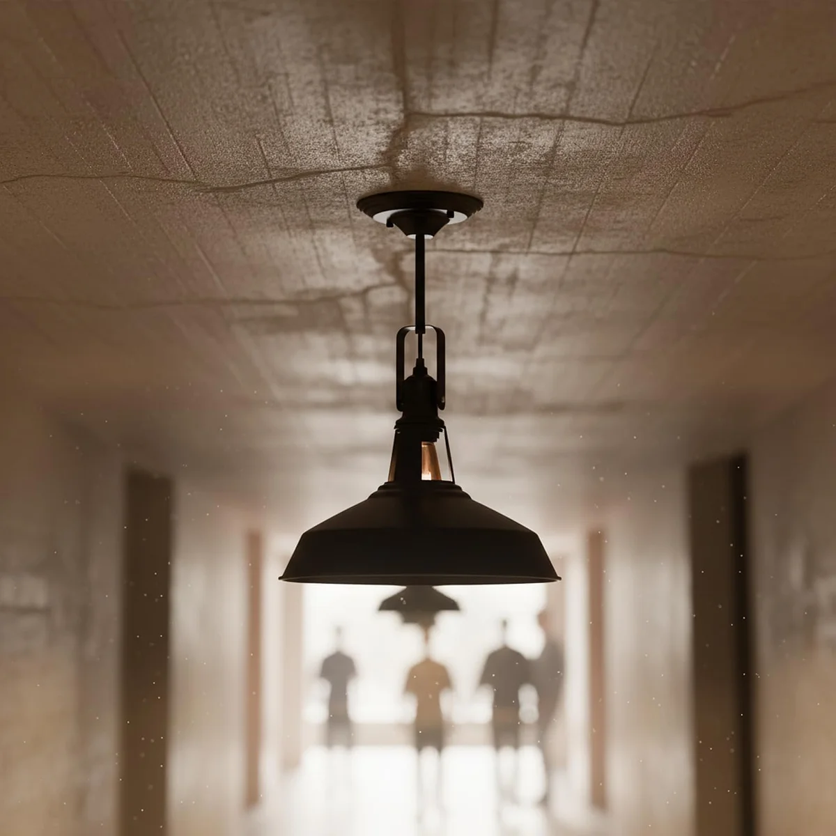 Matte black adjustable metal barn shade semi flush ceiling light angled to direct light downward