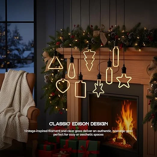 Vintage LED bulb with amber glass and E27 base glowing warm white light for decorative indoor use