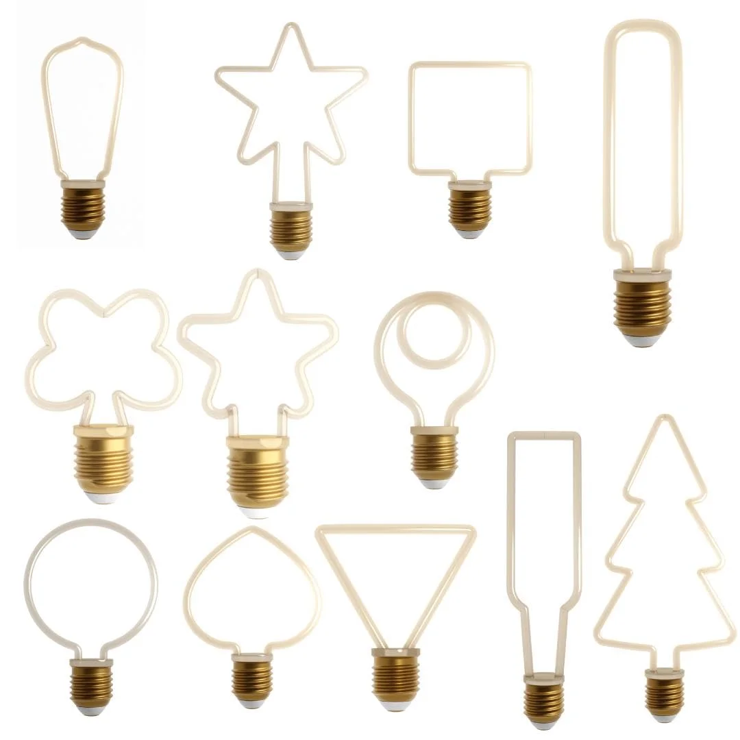 Warm white LED amber glass bulb with vintage Edison filament and E27 base on a plain background