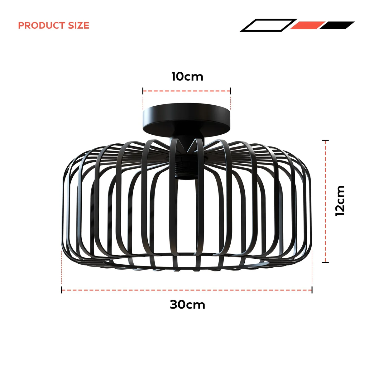 Modern industrial black cage ceiling light semi-flush mount with geometric open metal frame and E27 bulb holder