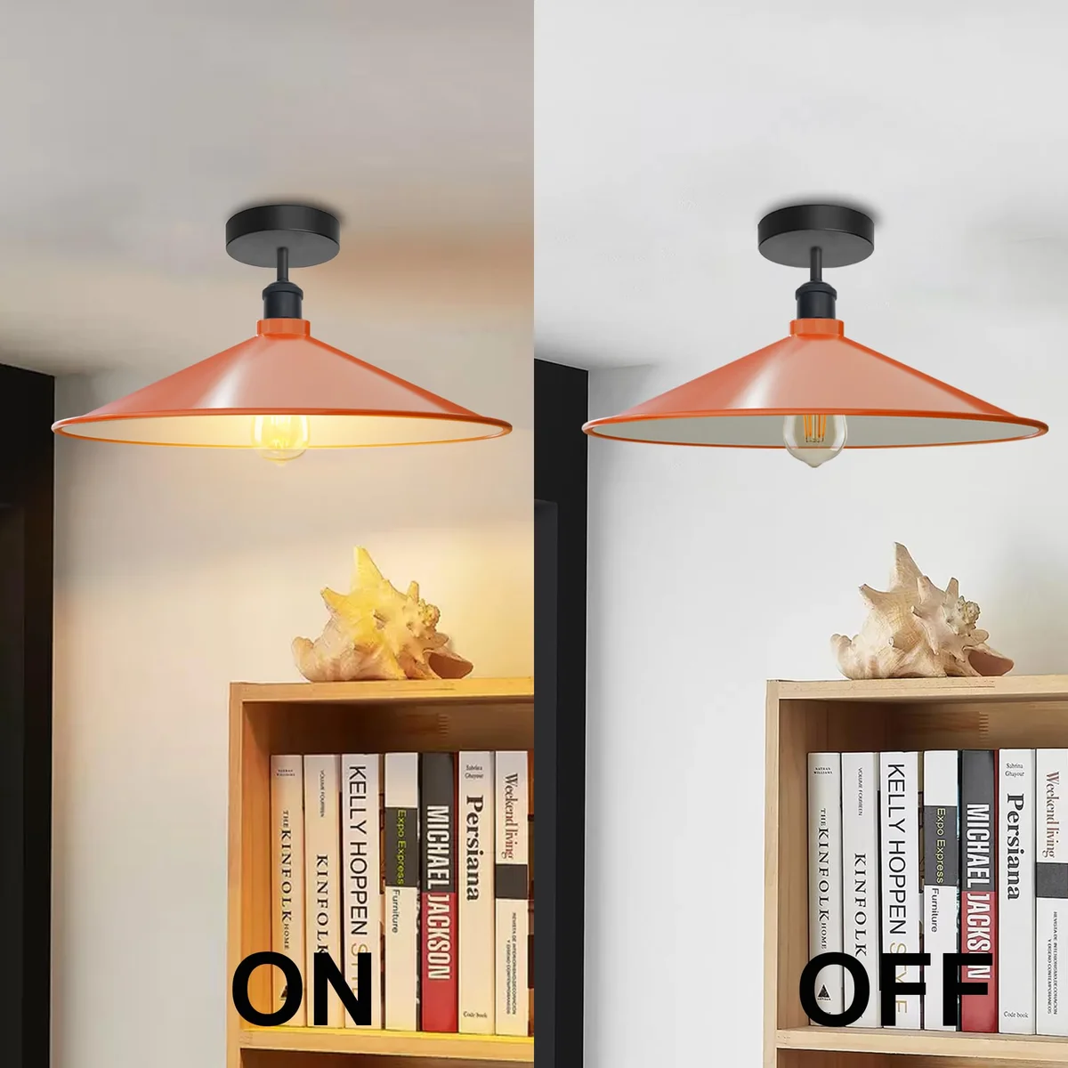 Industrial metal ceiling light with flat disc shade, semi-flush mount, painted finish, suitable for E27 bulb up to 60W
