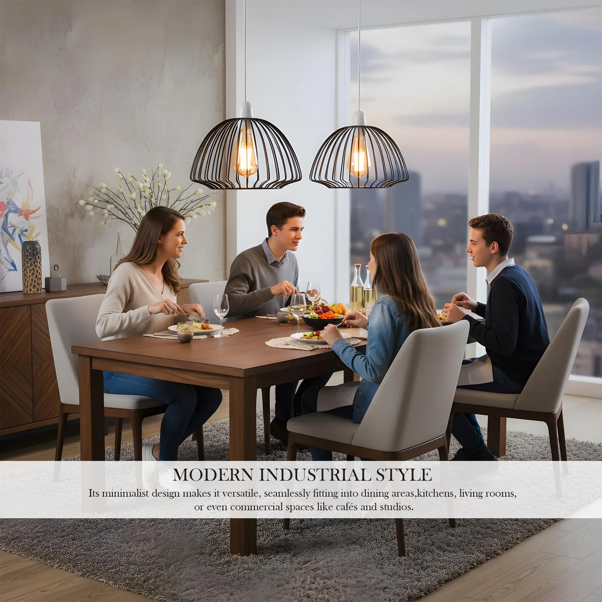 Three modern E27 pendant shades in black and rose gold metal, shown as pendant light covers with removable base.