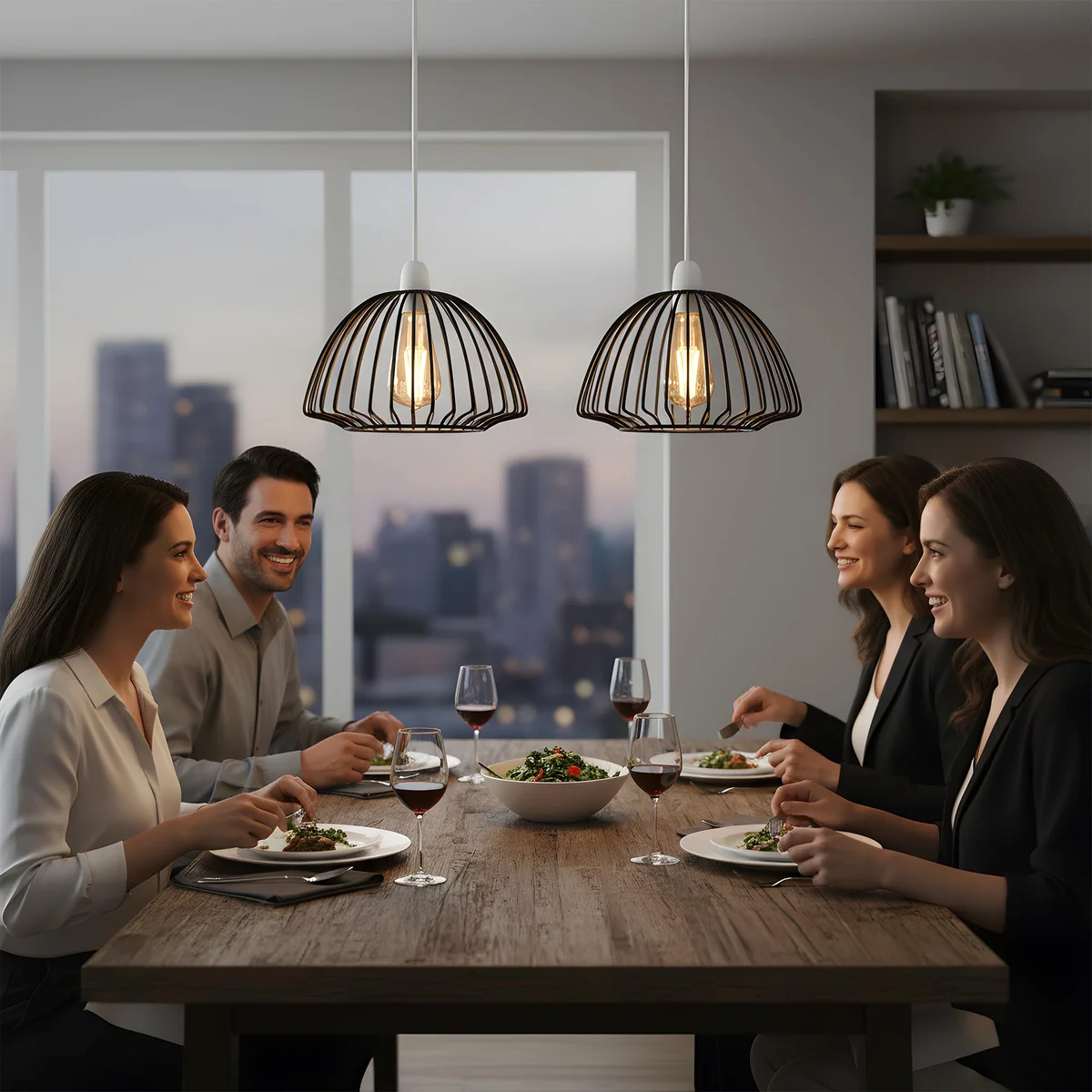 Modern ceiling light shades in black metal with rose gold accents, two pendants with free reducer.