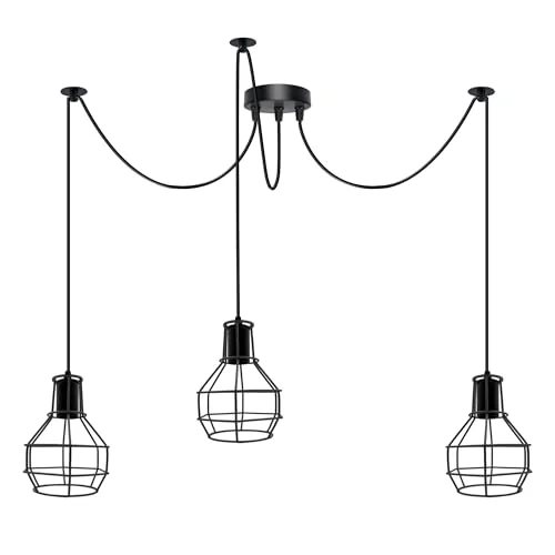 Industrial spider light chandelier with metal arms and E27 bulb sockets in vintage industrial style, hardwired pendant kit