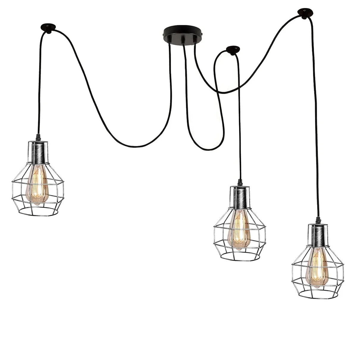 Industrial spider light chandelier kit with metal frame and multiple arms, compatible with E27 bulb chandelier setup