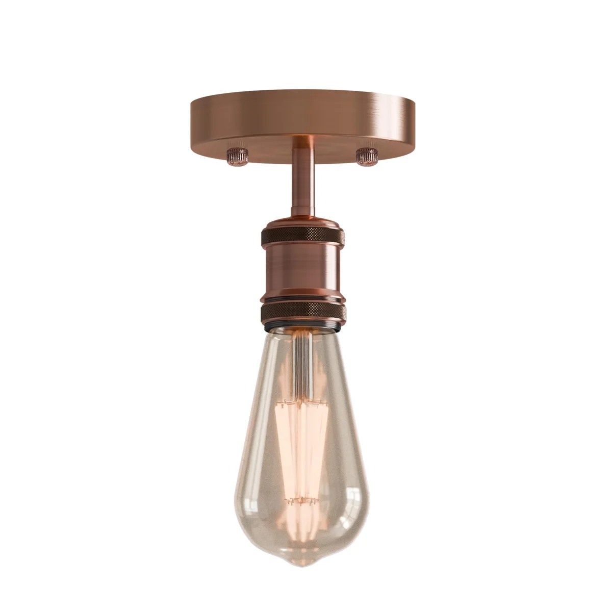 Vintage style metal ceiling light fixture with warm LED bulb, suitable for indoor living spaces, E27 base included.