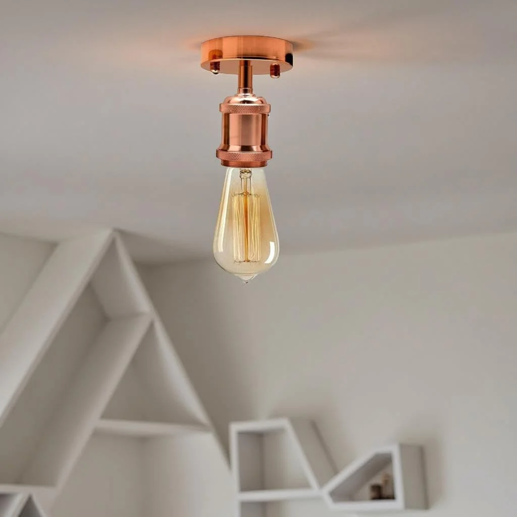 Vintage ceiling light with metal holder and soft warm glow, suitable for living room or bedroom ceiling installation
