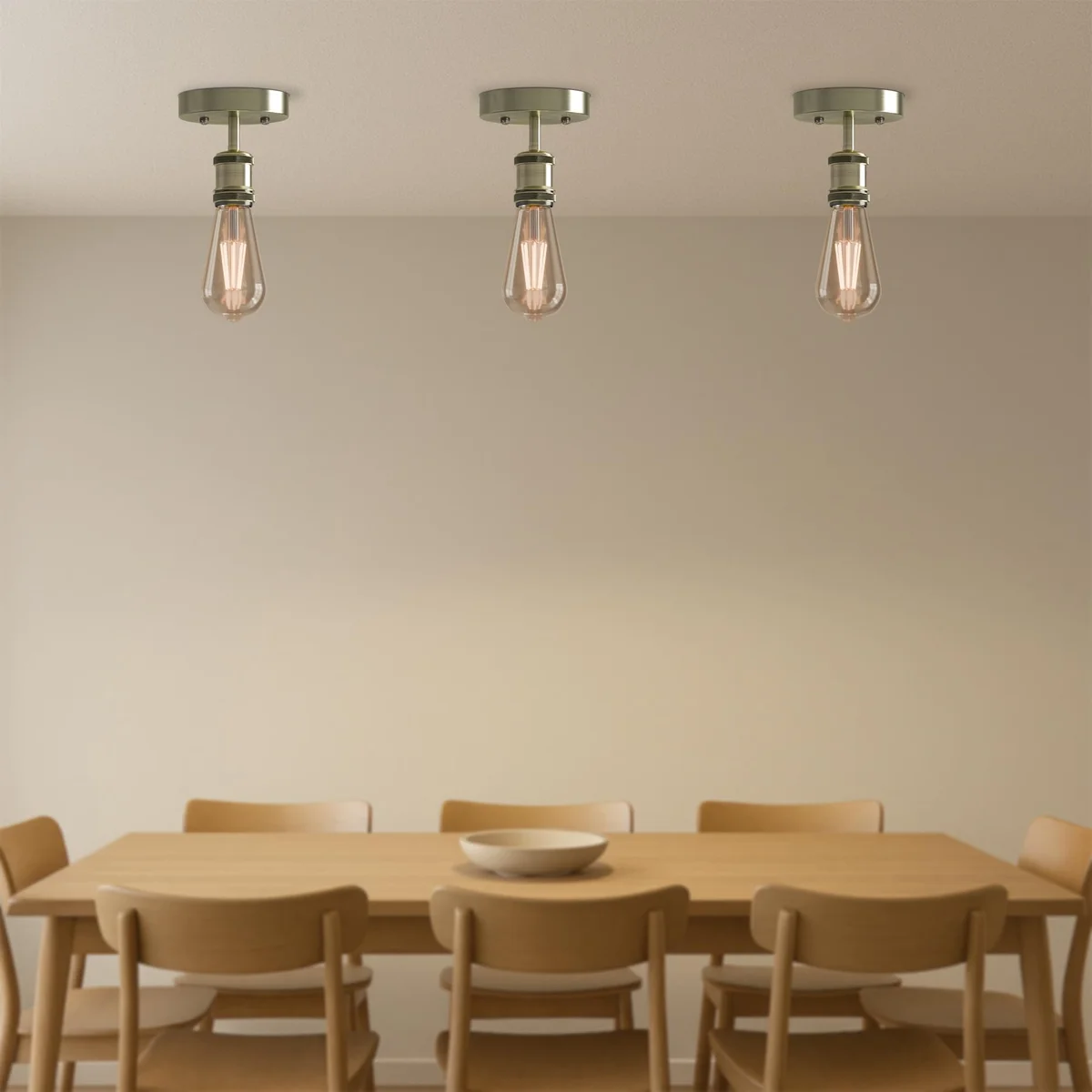 Vintage ceiling light fixture with metal holder and warm soft glow, suitable for living room or bedroom ceiling mounting