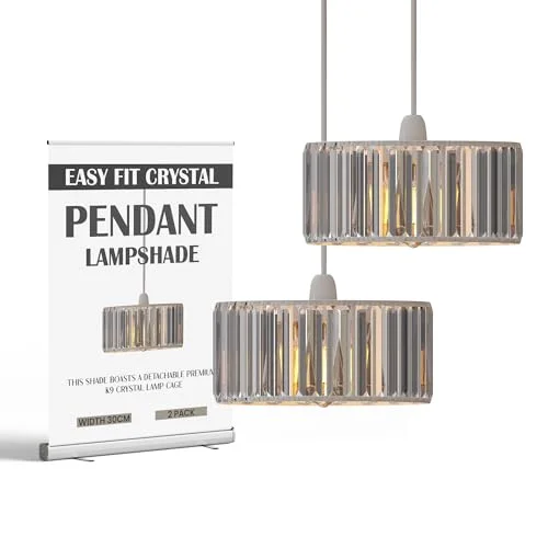 black drum lamp shade with embedded clear iridescent crystals, sleek drum shape with reducer rings.