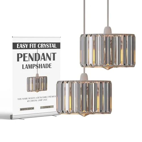 Crystal glass lampshade in black drum shape, with clear iridescent crystals, 20 cm diameter, 12 cm height, with reducer ring