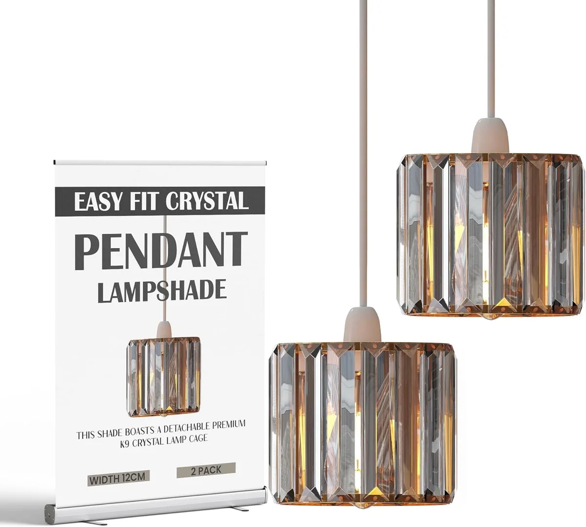 Black crystal drum lampshade with clear iridescent K9 crystals, 20 cm diameter, 12 cm height, modern style.
