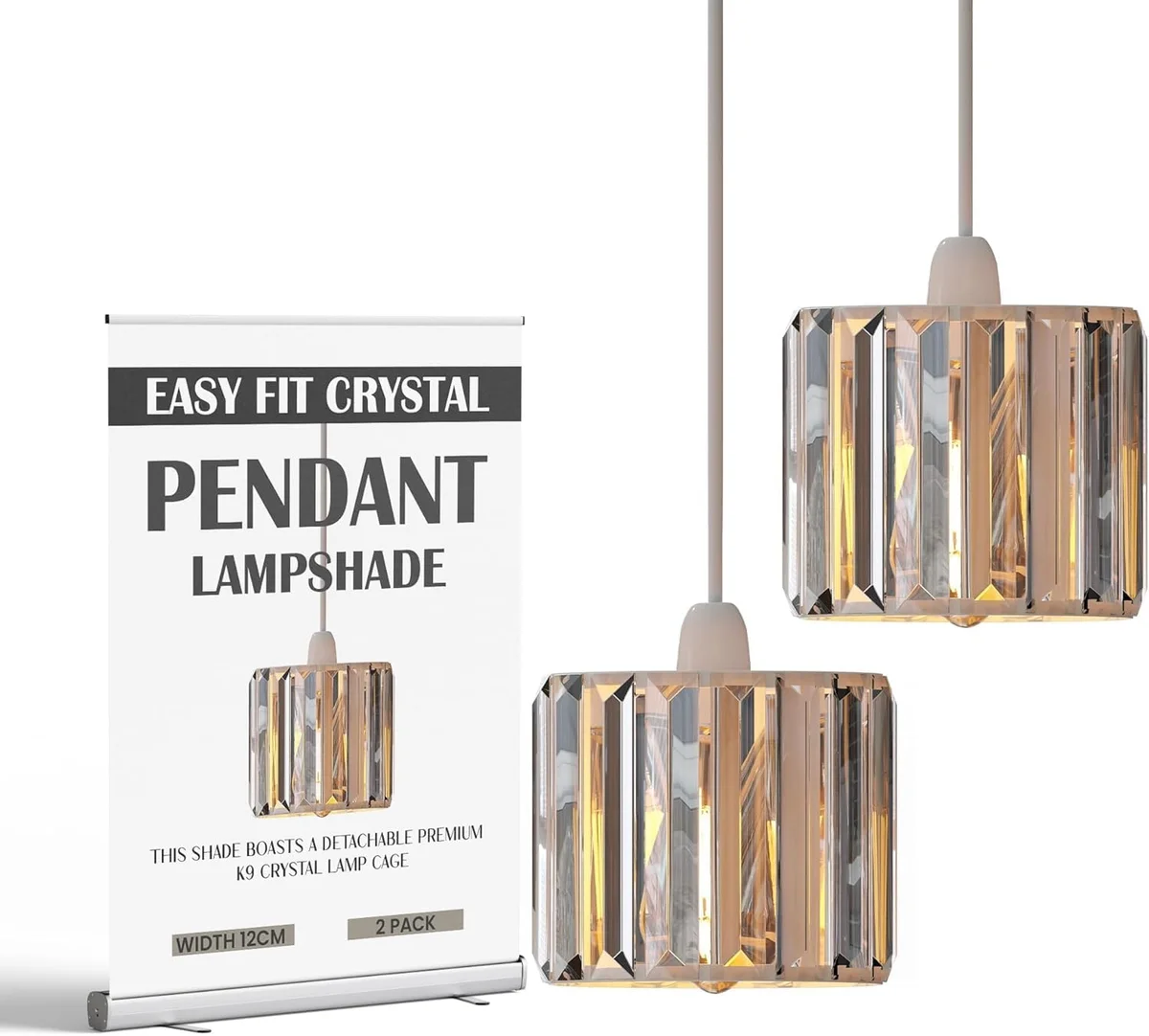 Crystal drum lampshade in sleek black, drum shape with embedded clear K9 crystals and reducer ring.