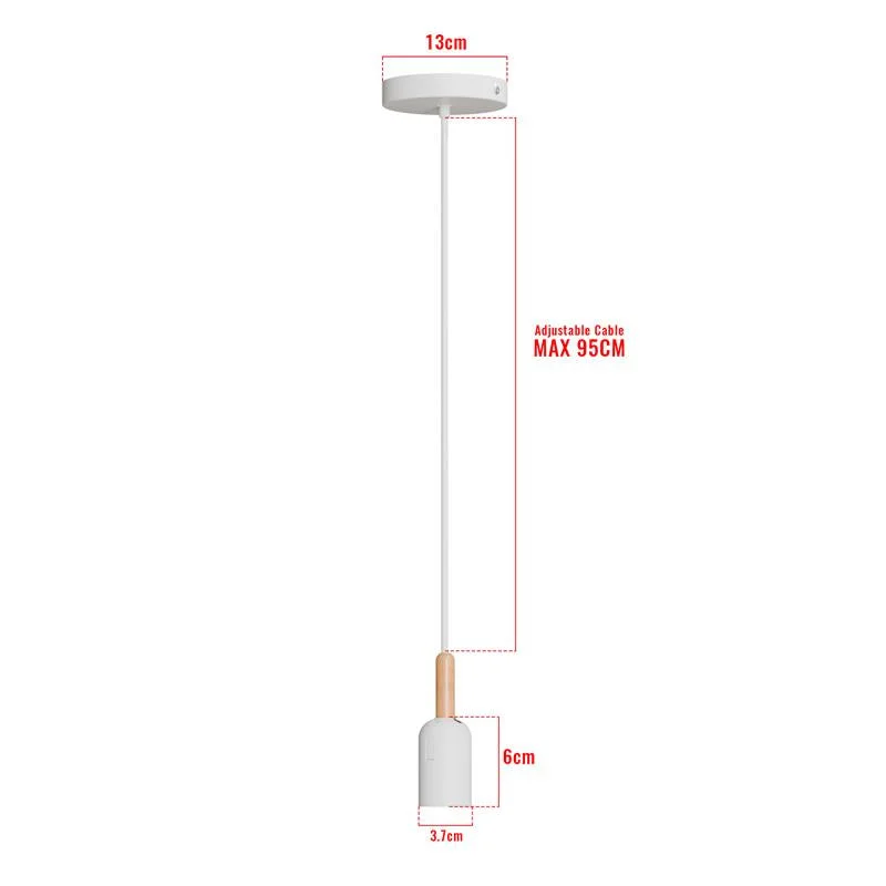 White retro style ceiling light with metal pendant holder and E27 lamp socket hanging from ceiling fixture
