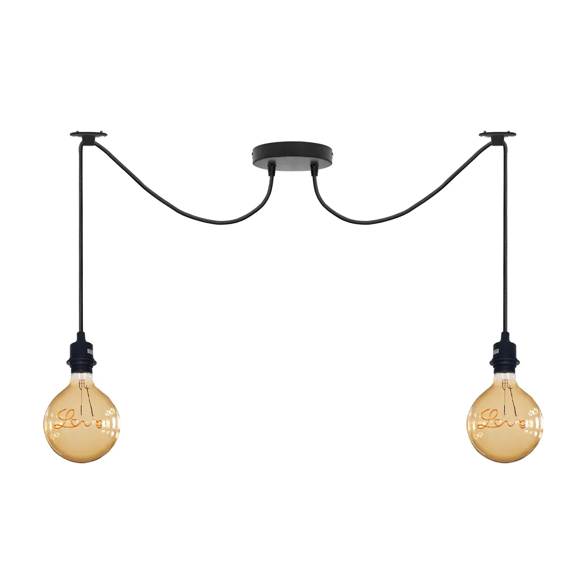 Modern black industrial 2-light spider pendant with exposed bulbs and adjustable cables, dimmable pendant light for lofts