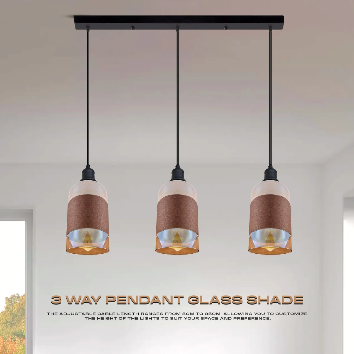 Modern crystal pendant light with geometric floral glass shade, adjustable hanging length, and visible bulb inside