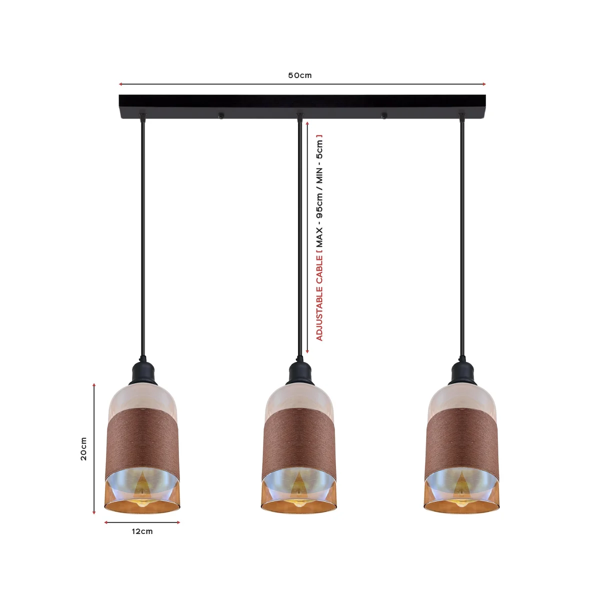 Modern pendant light with a flared floral textured glass shade and visible bulbs, adjustable hanging length, ceiling mounted