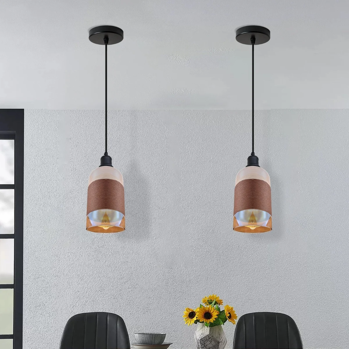 Retro industrial ceiling light with clear glass flower-shaped shade and E27 bulb fitting hanging from ceiling