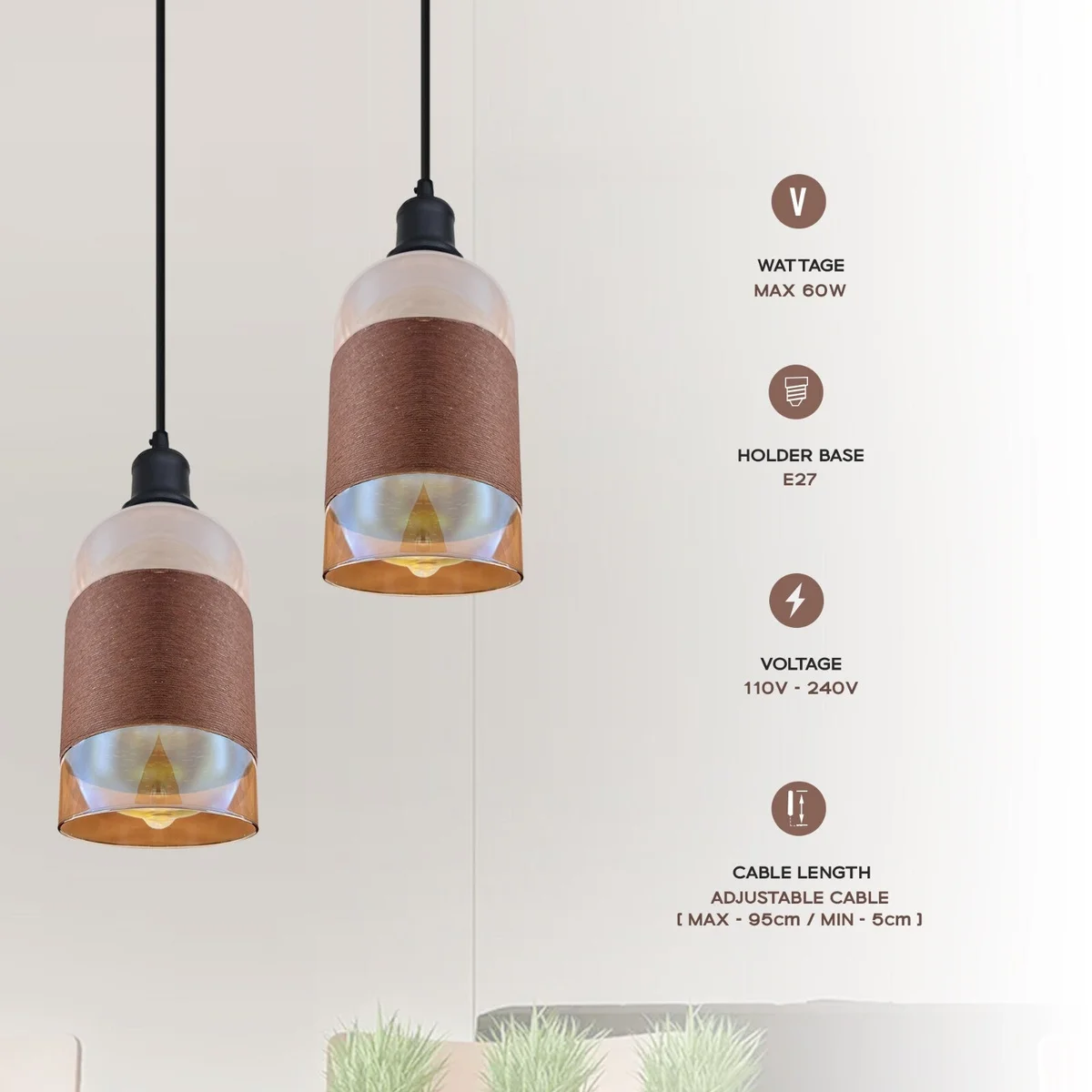 Retro pendant light with clear flower-shaped glass shade and metal ceiling fitting, showcasing vintage industrial style