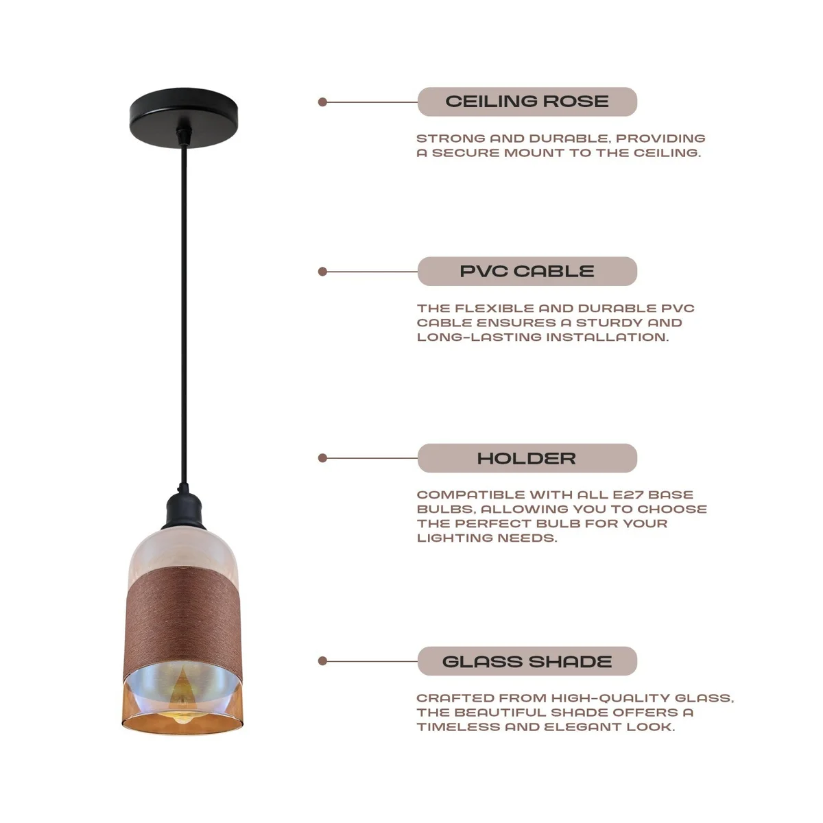 Retro industrial pendant with clear glass flower shade and visible E27 bulb, ceiling-mounted for warm ambient light