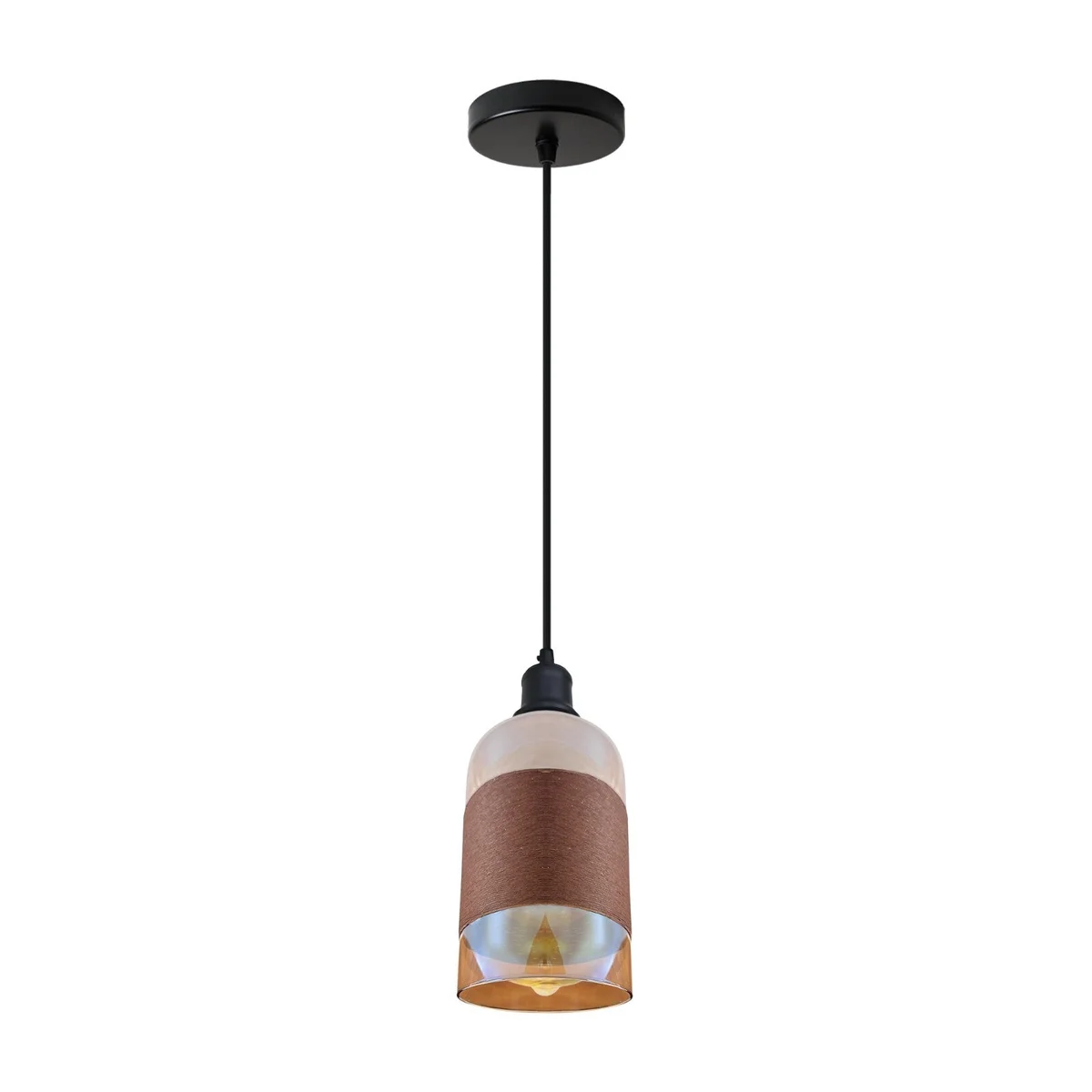 Retro pendant light with clear glass flower shade and exposed E27 bulb, showcasing vintage style lighting for indoor use