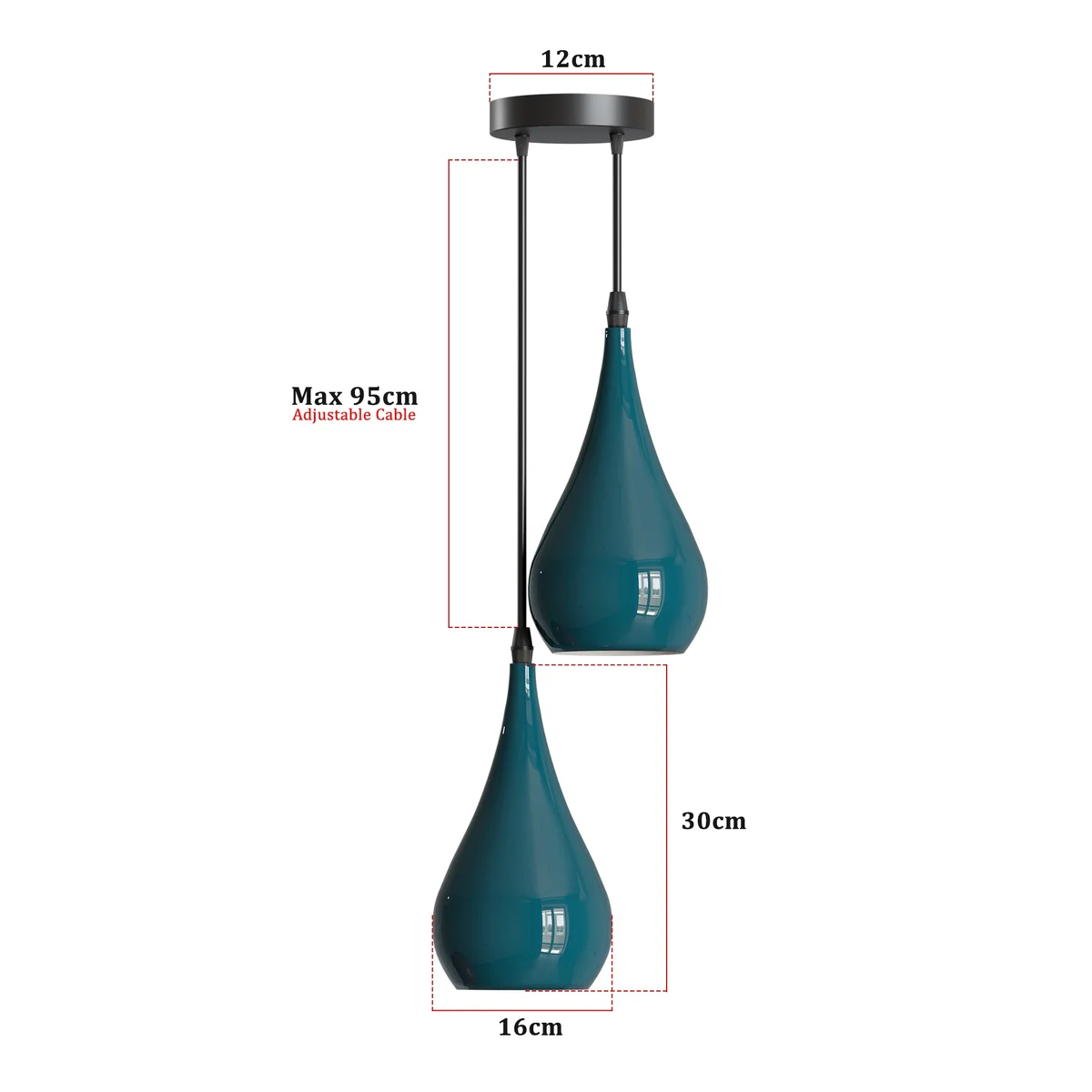 Cyan blue 2 head pendant light with metal and PVC, E27 sockets, retro style, hanging indoor ceiling lamp