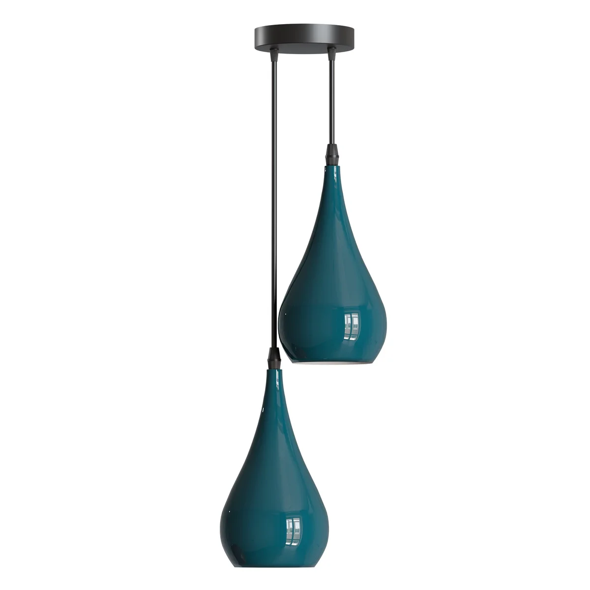 Retro style cyan blue 2 head E27 socket pendant light with metal and PVC materials, suitable for indoor use.